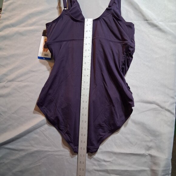 Lands' End Dark Purple Ruched Swimsuit - Picture 3 of 12